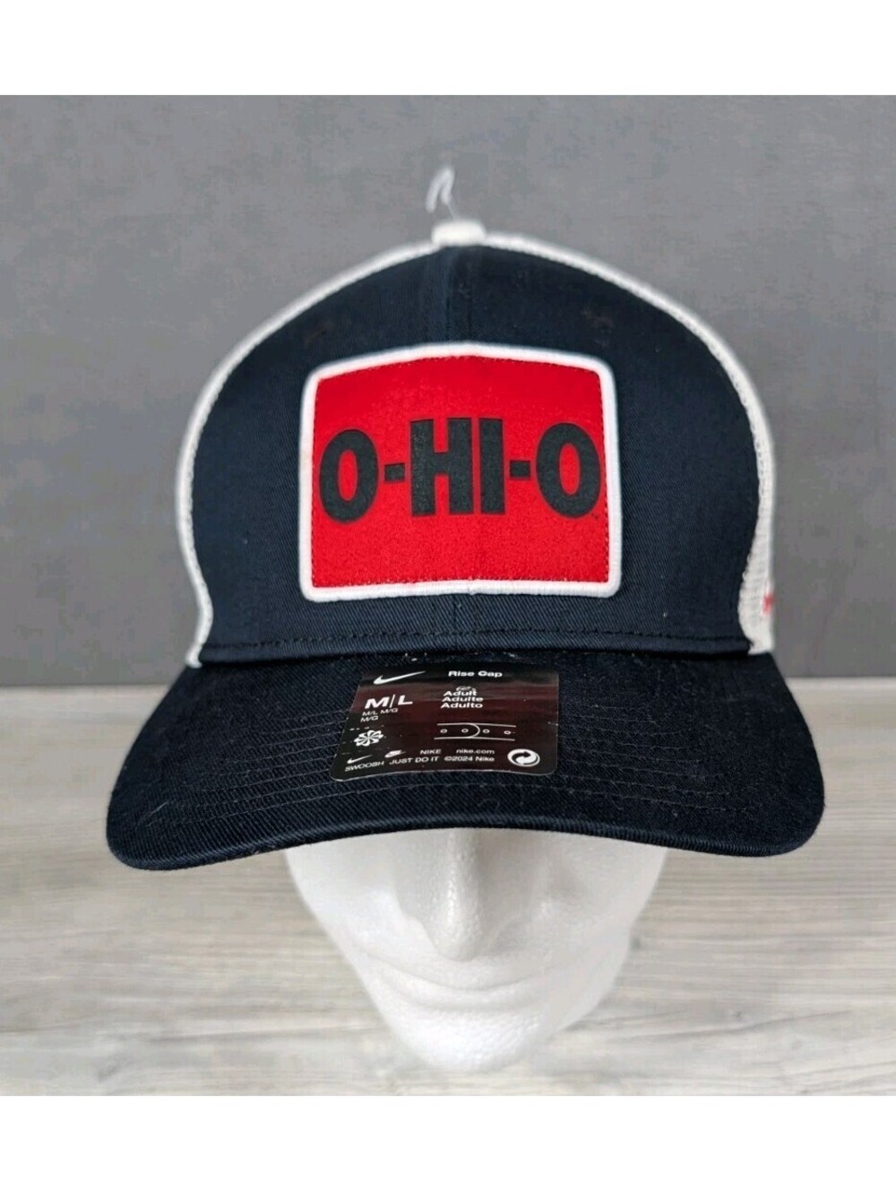 Nike Mens M/L Black White Ohio State Buckeyes O HI O Rise Cap Trucker